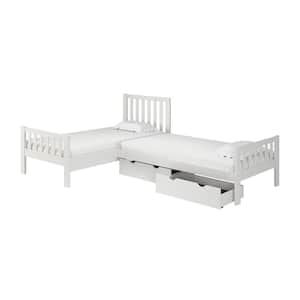 Aurora White Twin Corner Twin Wood Bed with Storage Drawers