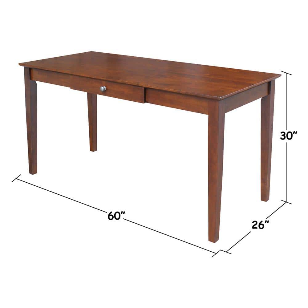 Espresso Rubberwood Desk with Drawer and Matching Chair Set