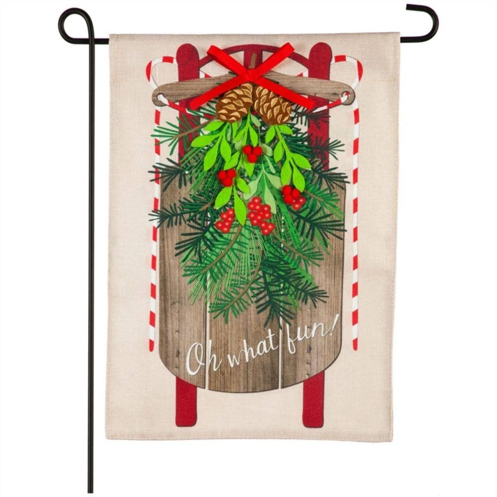 Evergreen 12.5 in. x 18 in. Vintage Sled Garden Burlap Flag-14B9382BL ...