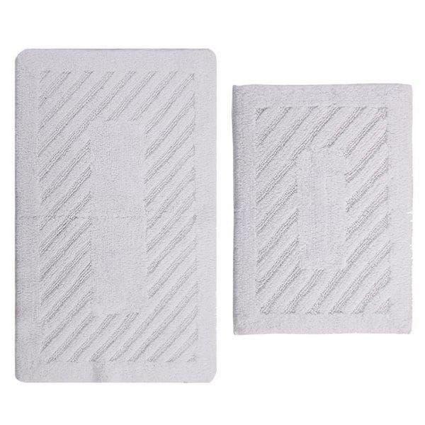 PERTHSHIRE White 17 in. x 24 in. and 20 in. x 30 in. Diagonal Racetrack Reversible Bath Rug Set (2-Piece)