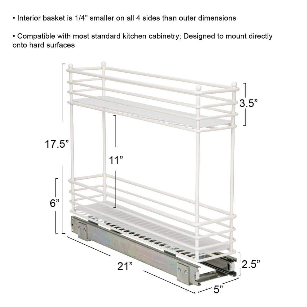 White 2-Tier Steel Pull-Out Cabinet Organizer with Plastic Liners