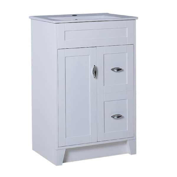 Bellaterra Home Cordelia 24 in. W x 18 in. D x 36 in. H Single Vanity in White with Ceramic Vanity Top in White with White Basin