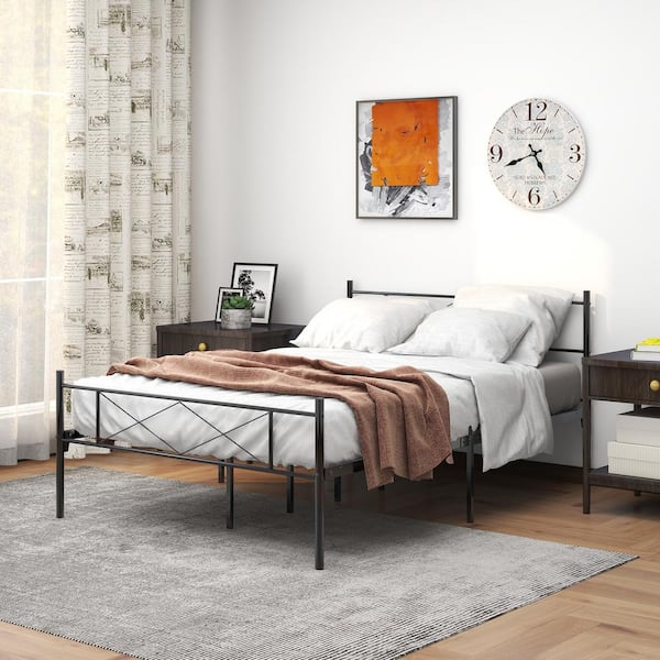 GOSALMON Black Metal Frame Full Platform Bed