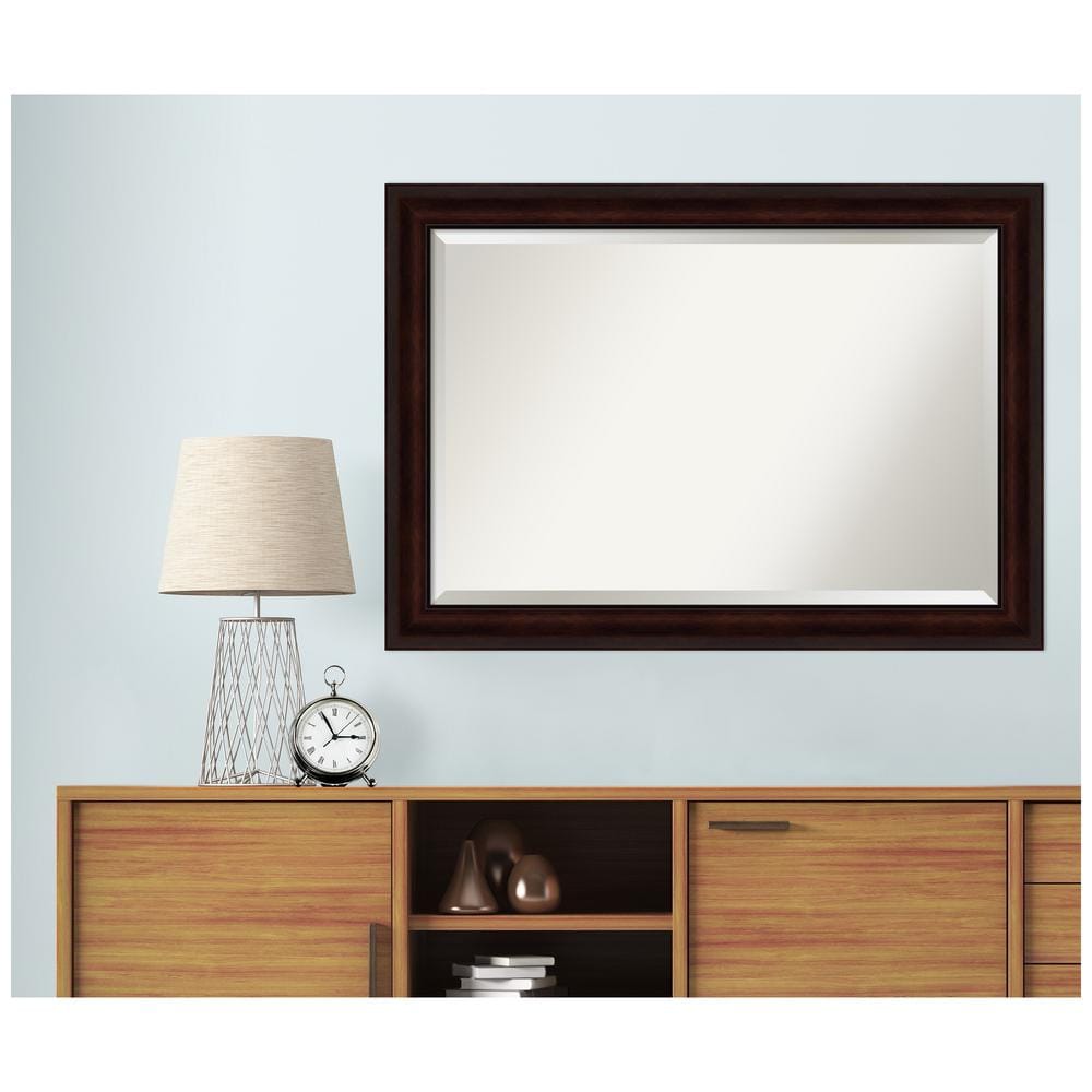 Elegant Coffee Bean Brown Framed Beveled Wall Mirror 41x29 in