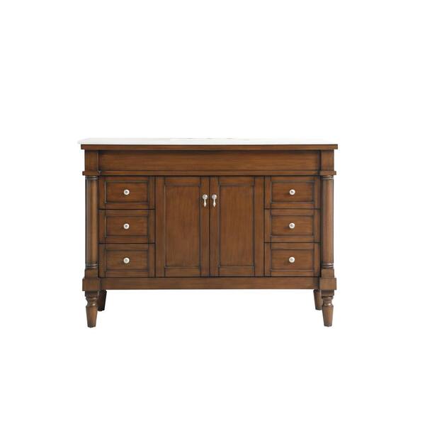 Unbranded Timeless Home 48 in. W x 21.5 in. D x 35 in. H Single Bathroom Vanity in Walnut with White Marble Top and White Basin