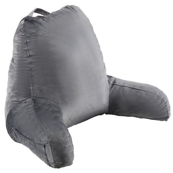 Reading Pillow, Large Size Bed Pillow with Shredded Memory Foam, Back Pillow with Washable Short Velvet Cloth, Grey