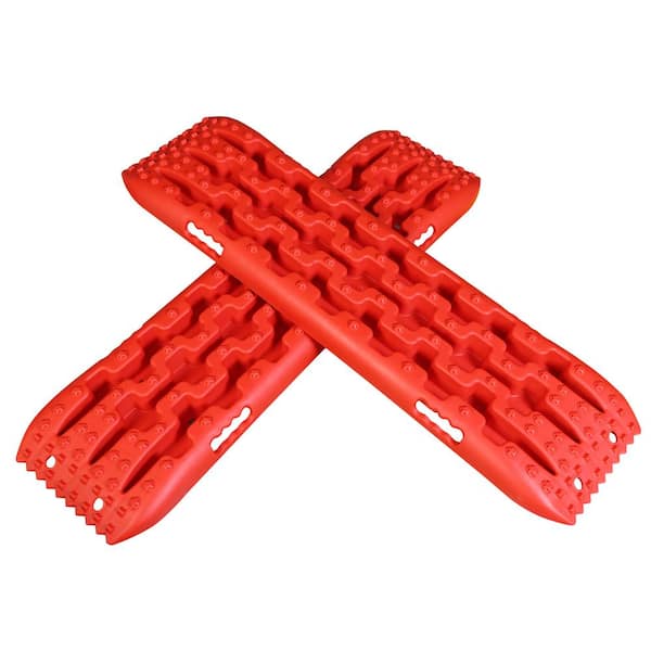 41 in. Off-Road Traction Boards, Recovery Tracks, and Traction Mat Set: Ideal for Snow, Mud and Sand Rescue, Red