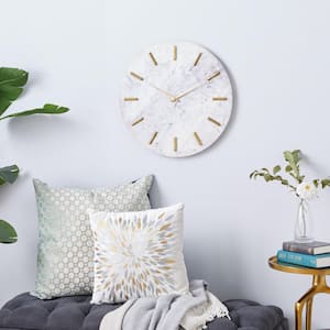 20 in. x 2 in. White Marble Wall Clock with Gold Accents