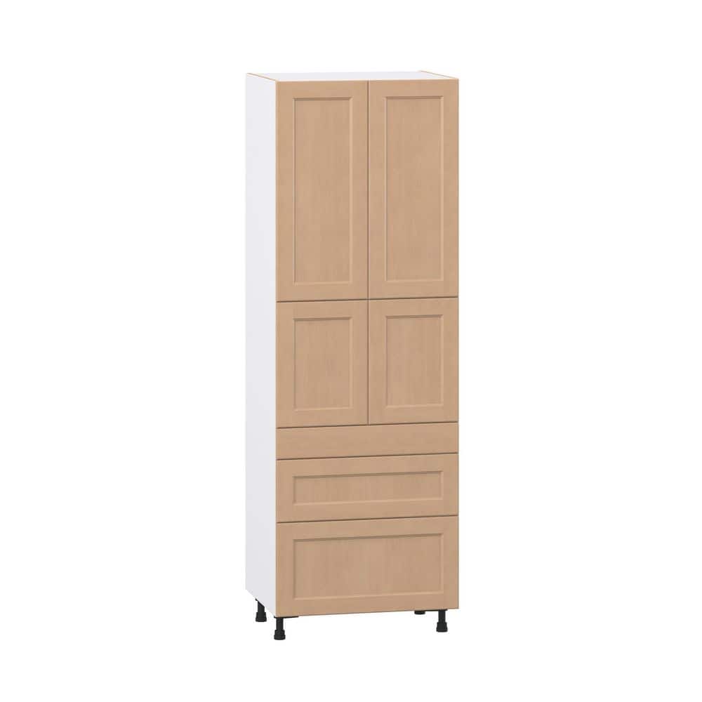 Lakewood 30 in. W x 24.5 in. D x 89.5 in. H Assembled Shaker Pantry Kitchen Cabinet in Sugar Cookie with 3-Drawers