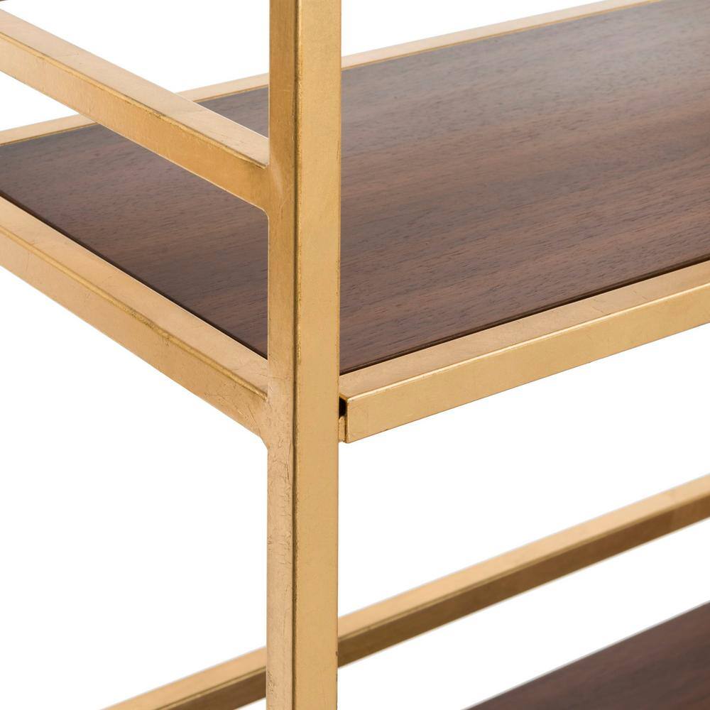 Mateo Gold and Walnut 4-Tier Etagere with Drawer