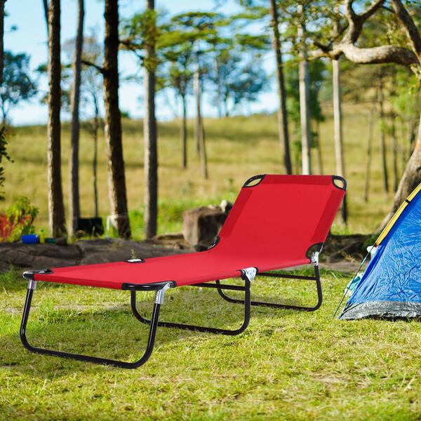 Red Metal Outdoor Folding Chaise Lounge Pool Chairs, Sun Tanning