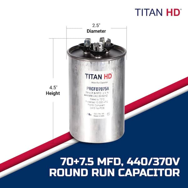 アジダハーカ TITAN HD 70 Plus 7.5 MFD, 440-Volt/370-Volt Dual Voltage Round Run