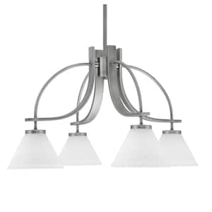 Olympia 14.25 in. 4-Light Graphite Downlight Chandelier White Muslin Glass Shade