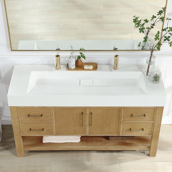 Vera 60 in. Rectangular Composite Stone Single Console Bathroom Sink in White