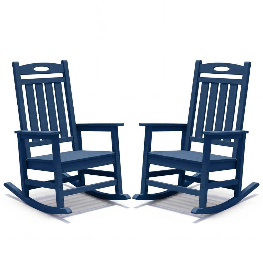 Outdoor Rocking Chair Set of 2, HDPE Patio Rocker for Adults, Oversized Rocker for Porch & Garden, Dark Blue price history on PriceWatchPro