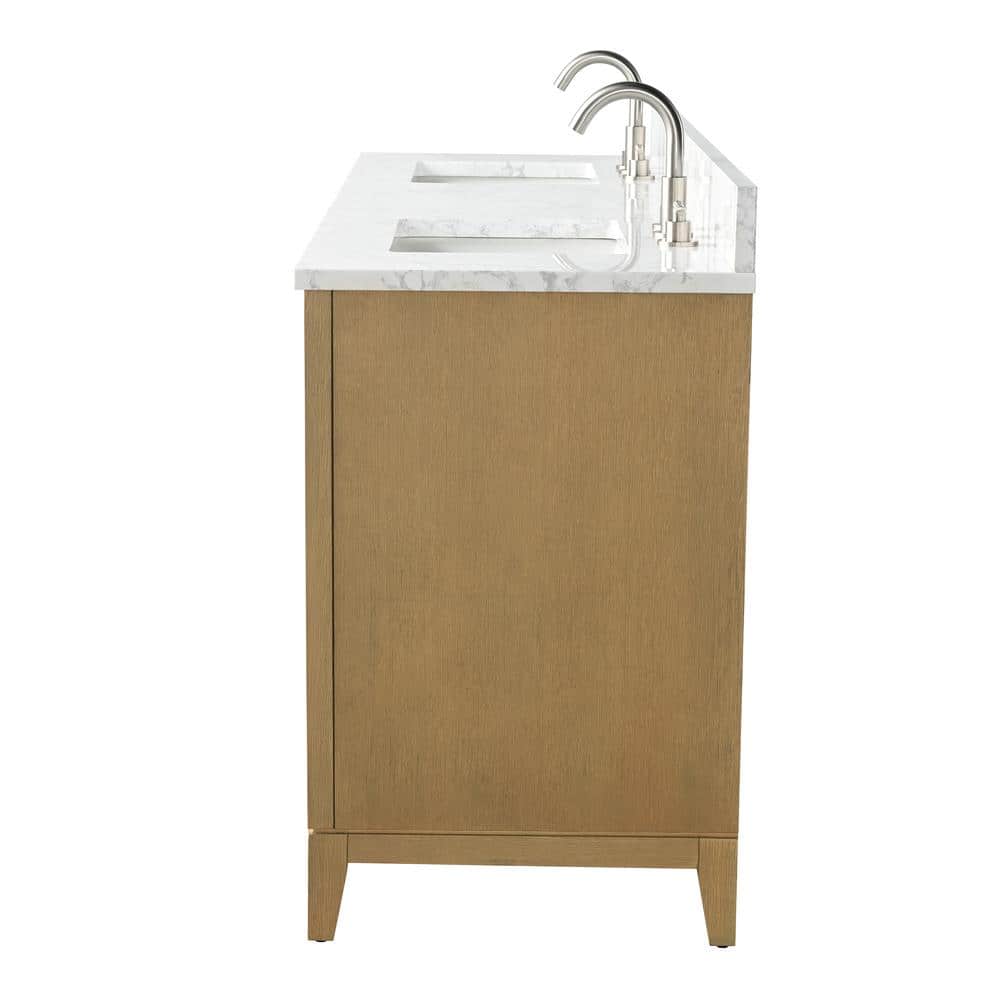 72" Natural Oak Double Sink Bathroom Vanity with Marble Top