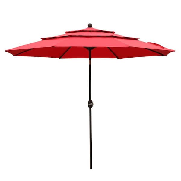 Aoodor 10 ft. Steel Market Patio Umbrella with Crank and Tilt in Color Red