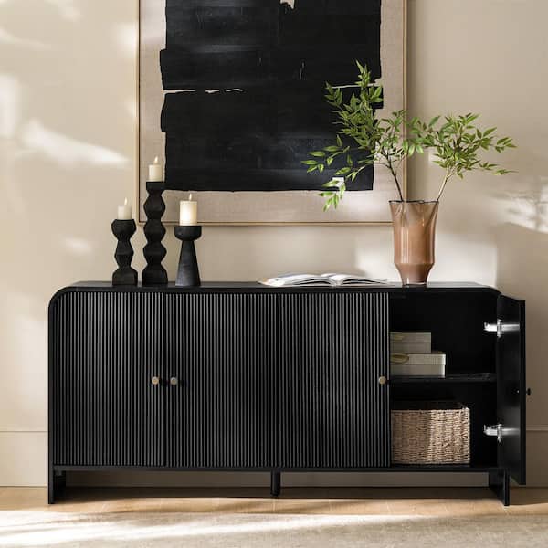 JAYDEN CREATION Lamber Black Wood Buffet Sideboard with Cable