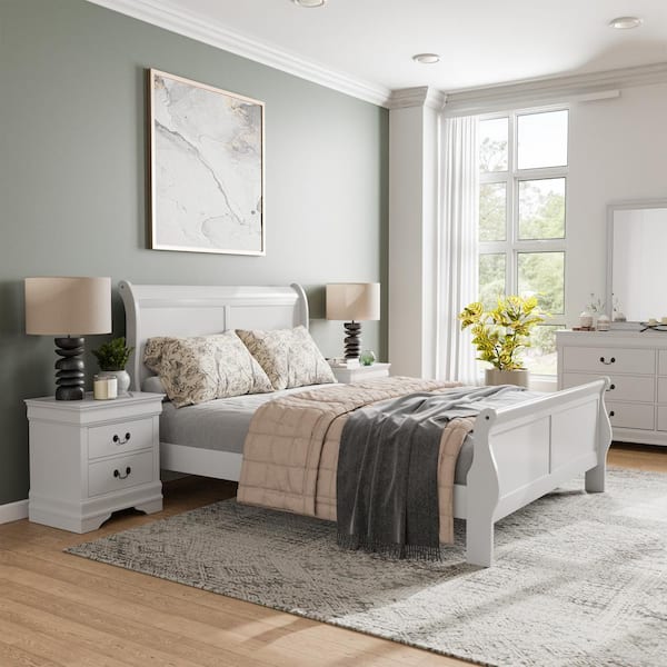 Burkhart 3 Piece White Wood Queen Bedroom Set with 2 Nightstands