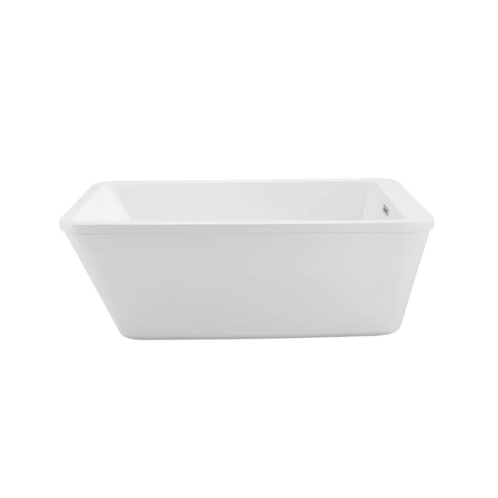 60" White Acrylic Freestanding Soaking Bathtub with Chrome Drain