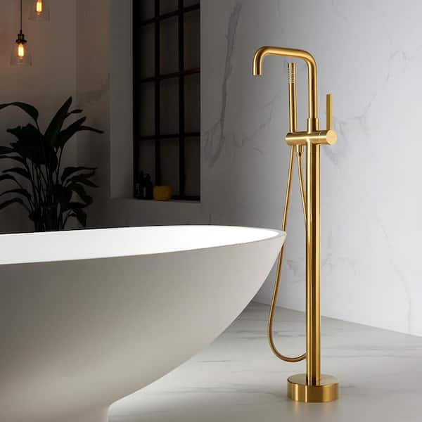 Delara Single-Handle Freestanding Tub Faucet with Hand Shower in Brushed Gold