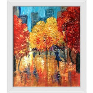 Autumn (Umbrellas) Reproduction by Justyna Kopania Galerie White Framed People Oil Painting Art Print 24 in. x 28 in.