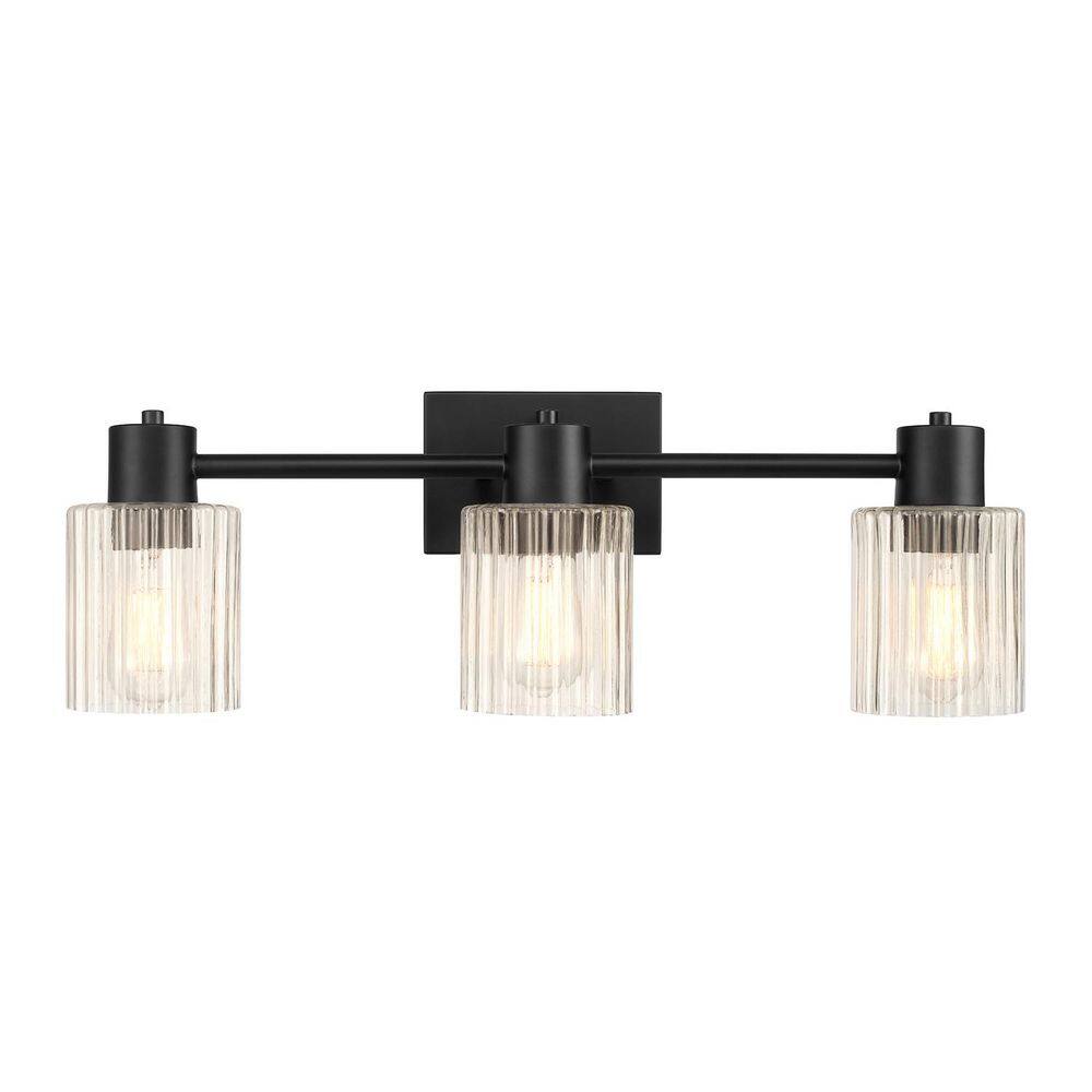 Lydia 24 in. 3-Light Matte Black Vanity Light with Clear Ribbed Glass Shades price history on PriceWatchPro