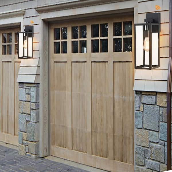 Martin 17.5 in. 1-Light Matte Black Hardwired Outdoor Wall Lantern Sconce with Dusk to Dawn (4-Pack)