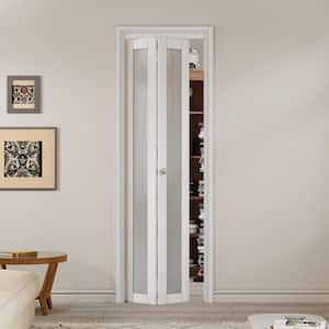 24 in. x 80 in. 1-Lite Tempered Frosted Glass Solid Core White Finished MDF Interior Closet Bi-fold Door with Hardware