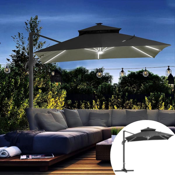 ToolCat 10 ft. Cantilever Patio Umbrella with Solar LED Lights, HeavyDuty Double Top Offset
