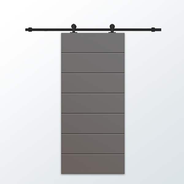 CALHOME 30 in. x 96 in. Light Gray Stained Composite MDF Paneled Interior Sliding Barn Door with Hardware Kit