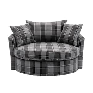 Gray Fabric Barrel Chair with Removable Cushions (Set of 1)
