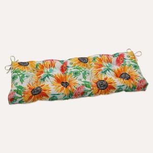 Floral Rectangular Outdoor Bench Cushion in Yellow