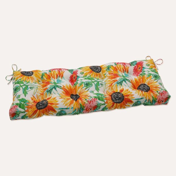 Pillow Perfect Floral Rectangular Outdoor Bench Cushion in Yellow