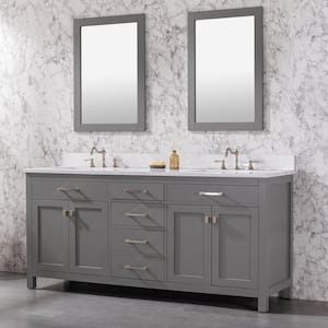 Jasper 72 in. W x 22 in. D Bath Vanity in Gray with Engineered Stone Vanity Top in Carrara White with White Sink