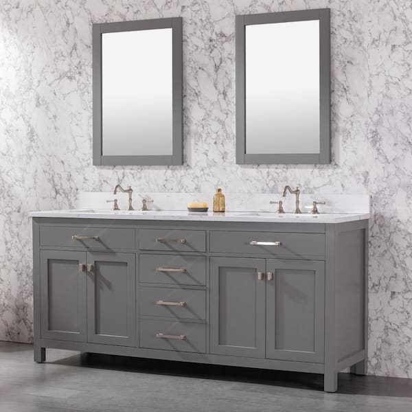 SUDIO Jasper 72 in. W x 22 in. D Bath Vanity in Gray with Engineered ...