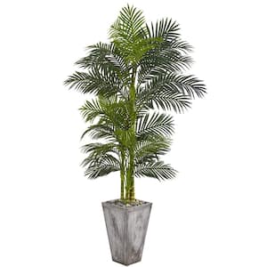 7 ft. Golden Cane Artificial Palm Tree in Cement Planter