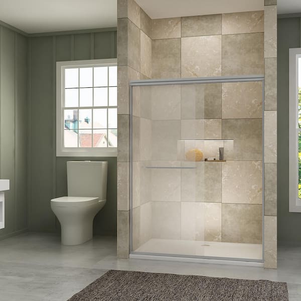 TOOLKISS 54 in. W x 72 in. H Sliding Semi-Frameless Shower Door in Chrome with Clear Glass