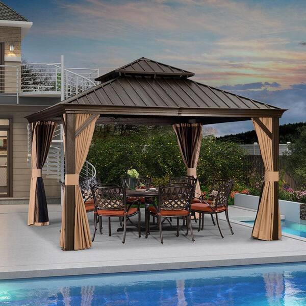 PURPLE LEAF 12 ft. x 12 ft. Bronze Aluminum Hardtop Gazebo Canopy for ...