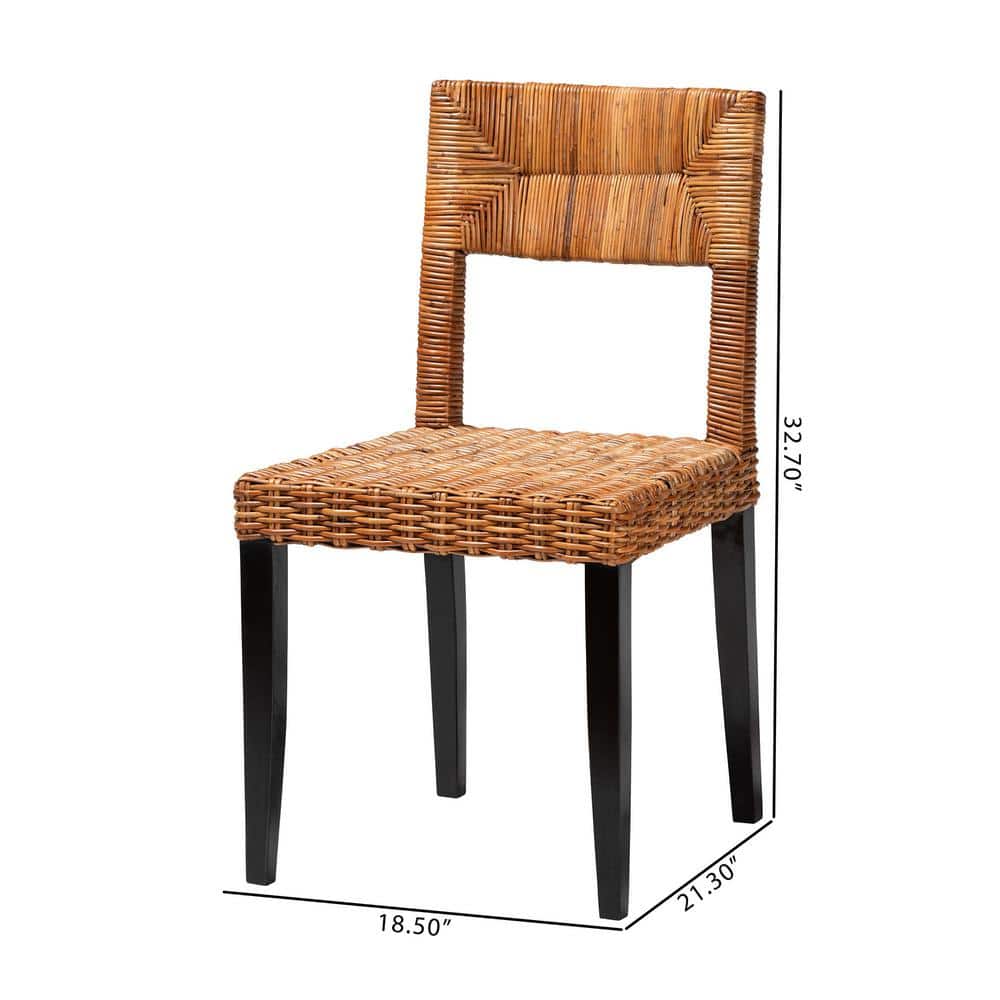 Manrico Dark Brown Wood and Cane Dining Chair Set