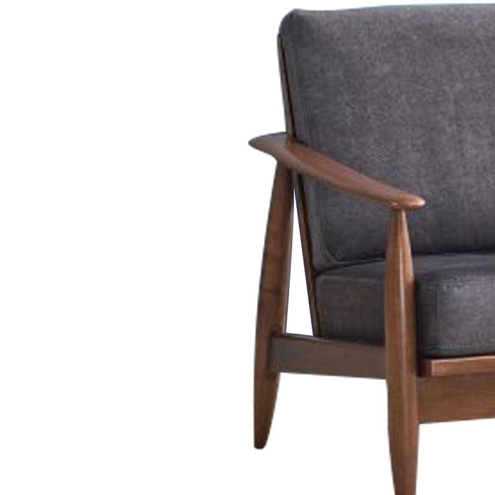 Charcoal Fabric and Brown Wood Mid-Century Modern Accent Chair