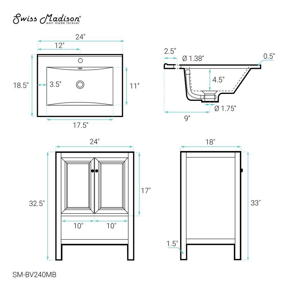 Château Natural Oak Bathroom Vanity with Black Ceramic Sink Top