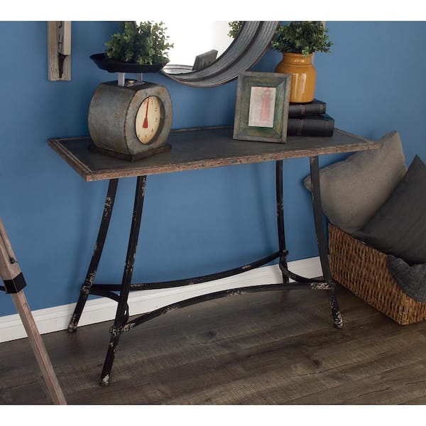 Litton Lane 43 in. Brown Rectangle Metal Farmhouse Console Table