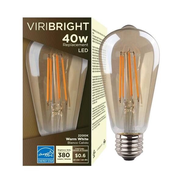 Viribright 40-Watt Equivalent ST19 Dimmable Decorative Amber Glass Filament Vintage Style LED Light Bulb Warm White (4-Pack)