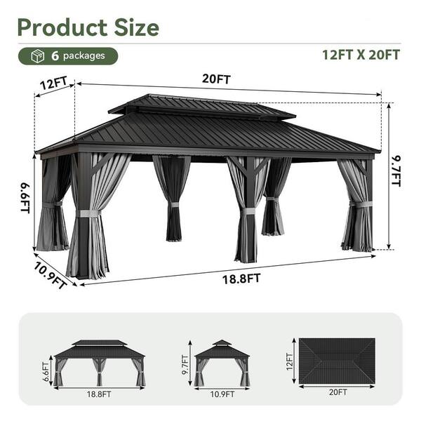 Sizzim Modern 12 ft. x 20 ft. Double Roof Galvanized Steel Patio