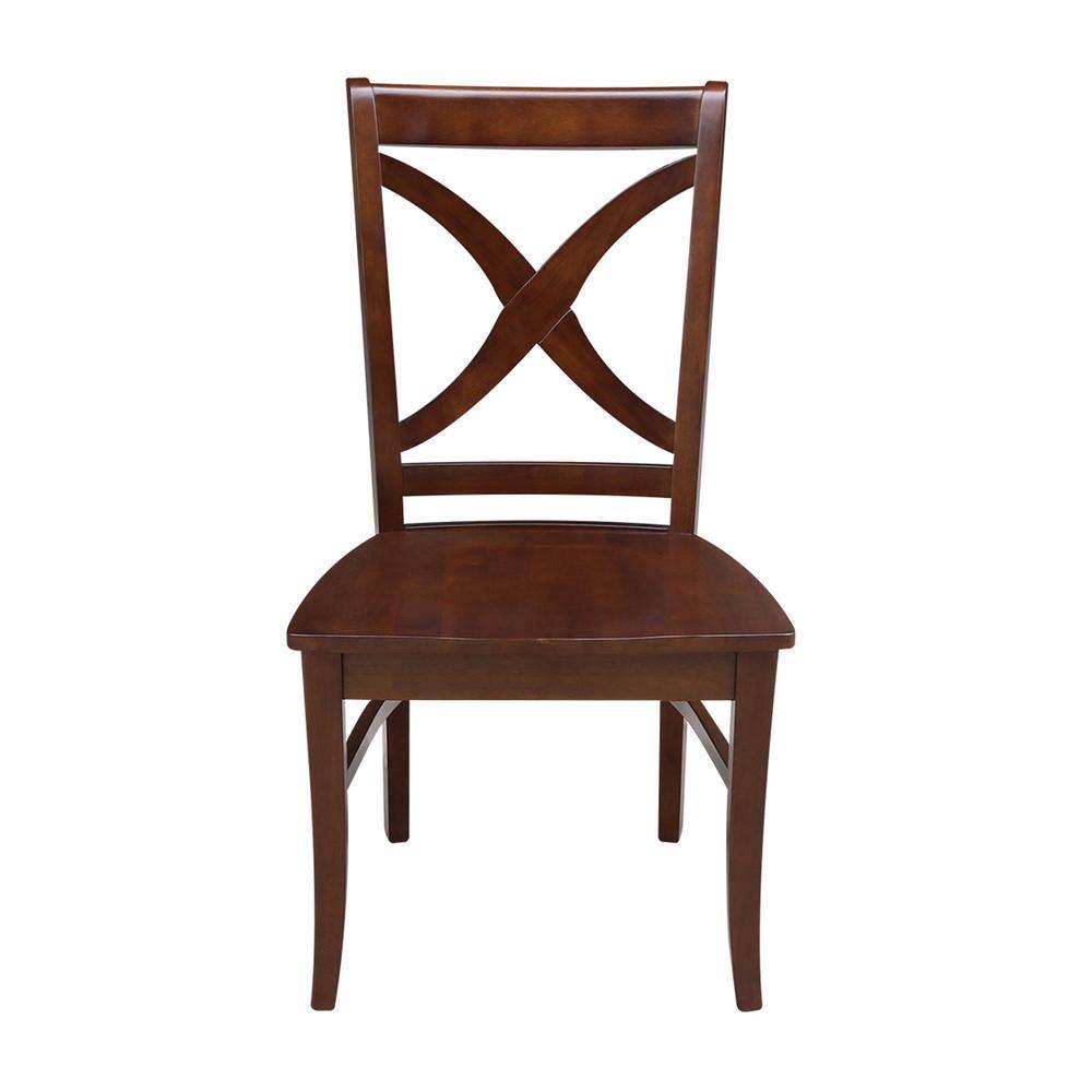 Set of 2 Vineyard Espresso Solid Wood Cross-Back Dining Chairs