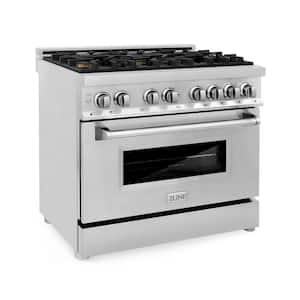 36 in. 6 Burner Dual Fuel Range with Brass Burners in Stainless Steel