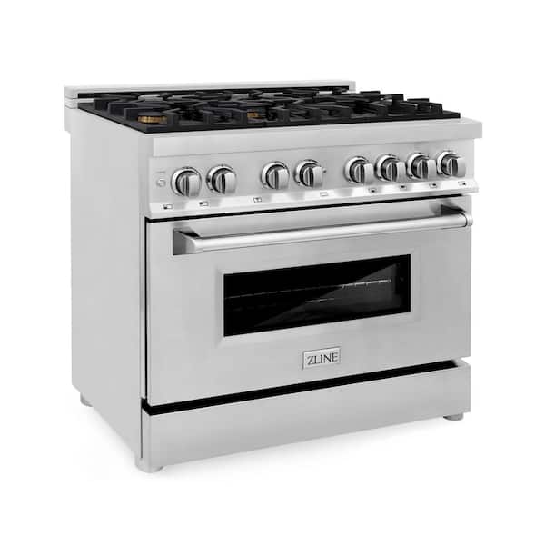 ZLINE Kitchen and Bath 36 in. 6 Burner Dual Fuel Range with Brass Burners in Stainless Steel