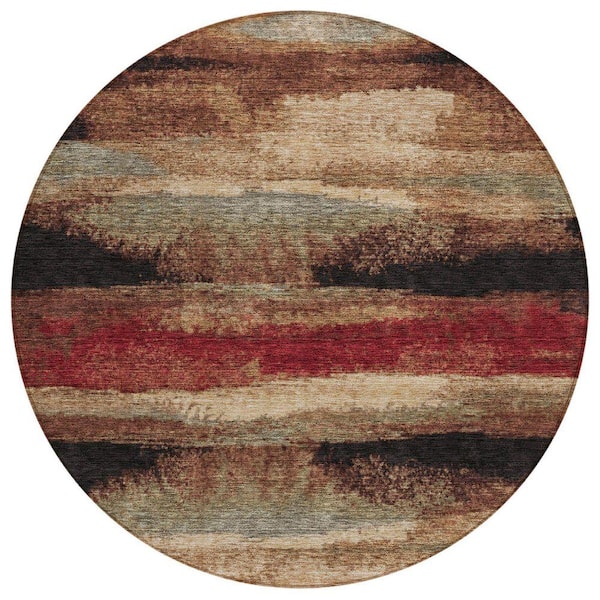 Chantille Machine Washable Indoor/Outdoor Abstract ACN942 Mocha 8 ft. x 8 ft. Area Rug