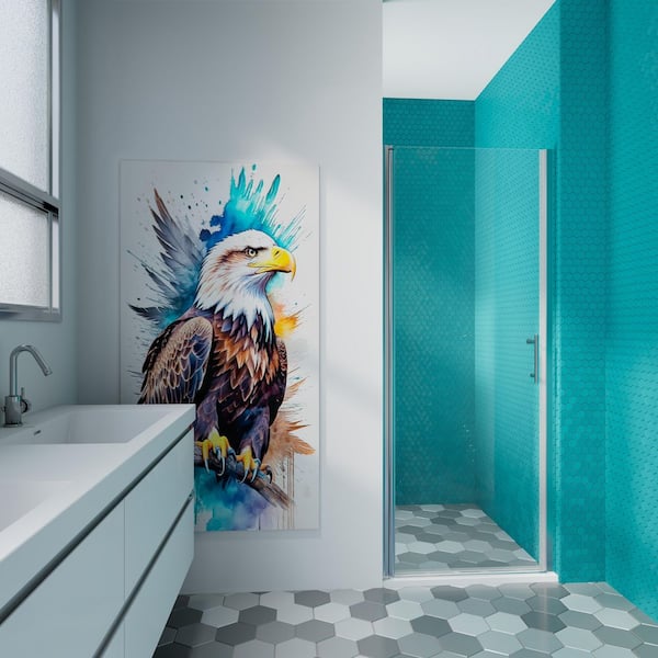 KeepTech 30 in. - 31 3/8 in. W x 72 in. H Universal Pivot Shower Door with Polished Chrome Finish and Tempered Glass